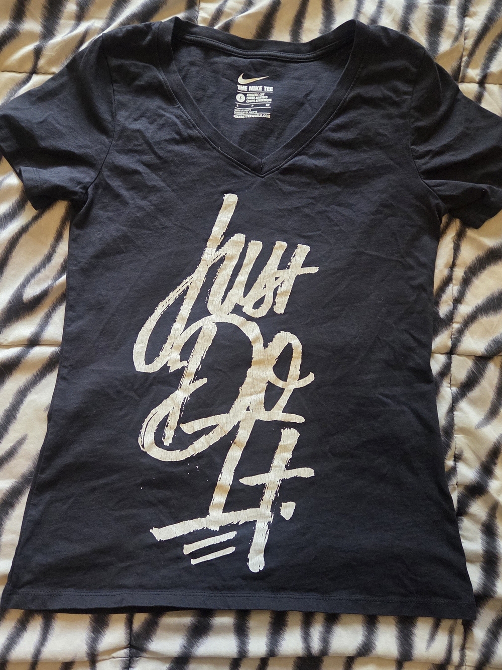Nike Black V-Neck Tee with White Script Graphic